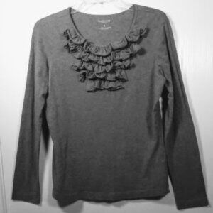 Van Heusen Women's Long Sleeve Grey Knit Top with Ruffle Size: M